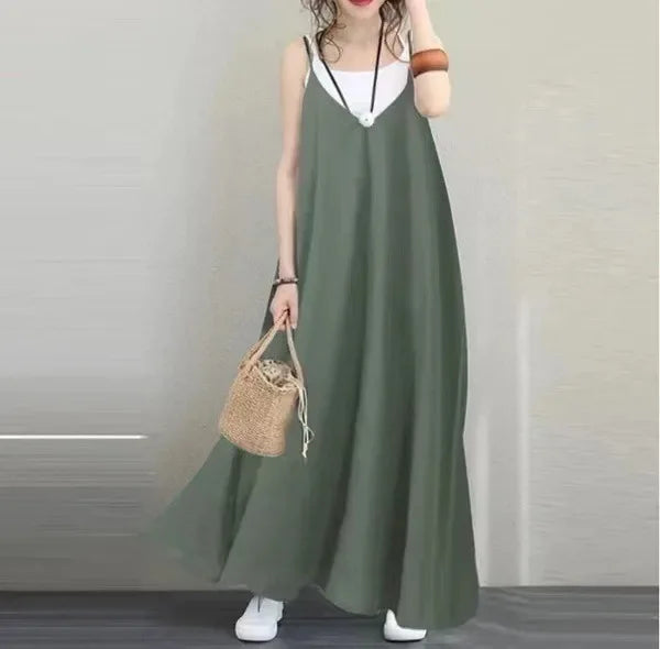 Women Loose Slip Dress Sexy V Neck Backless Sleeveless Solid Baggy Beachwear Holiday Party Dresses Oversized JYFS-4652