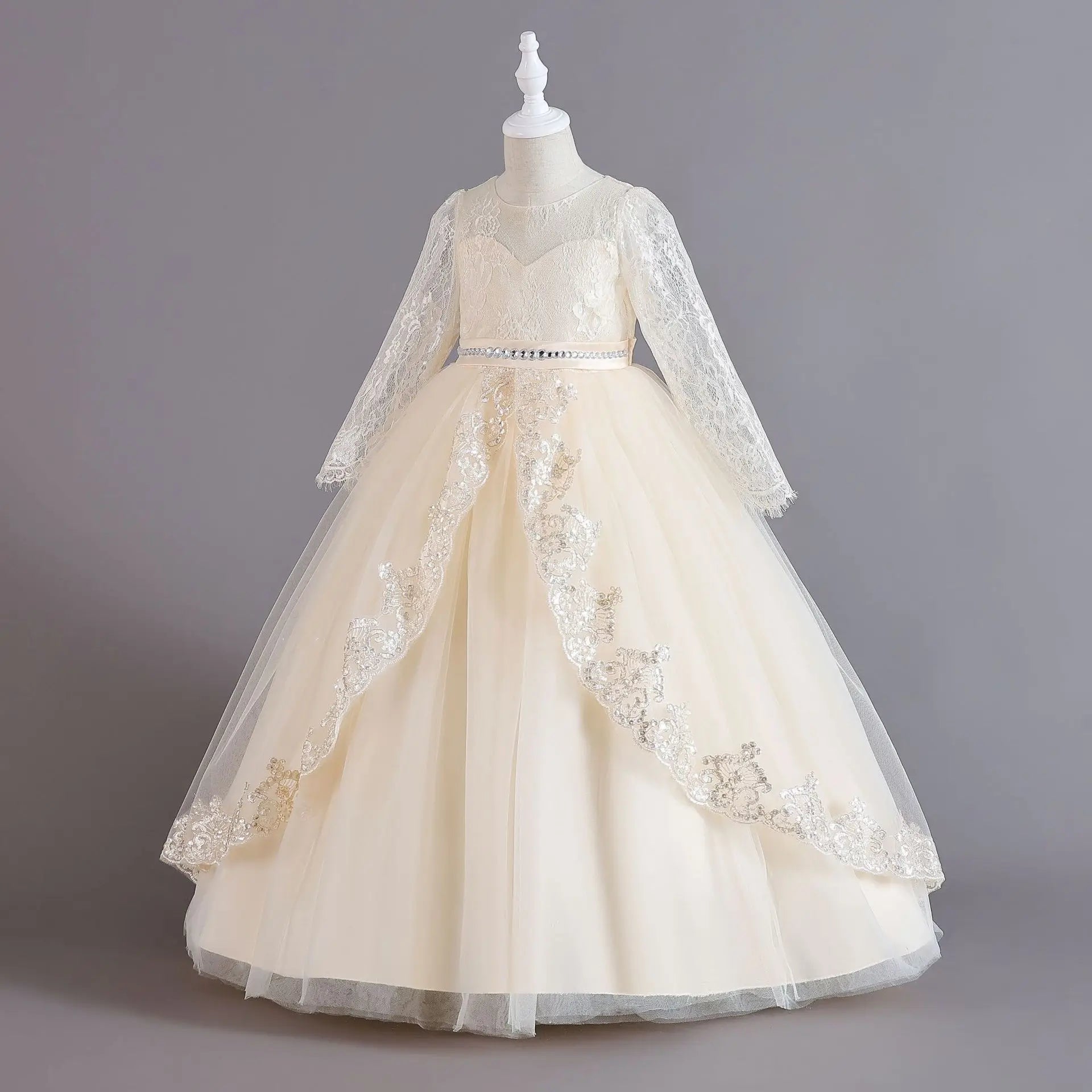 Girls' Long sleeved Princess Dress 4-12 Years Old Sequin Embroidered Bunny Dress Banquet Gorgeous High end Evening Dress
