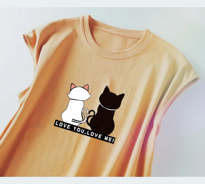 Women Summer Kawaii Cat Print Dress Korean Fashion Aesthetic Clothes Casual Streetwear Black Loose Midi Dresses for Women 2023