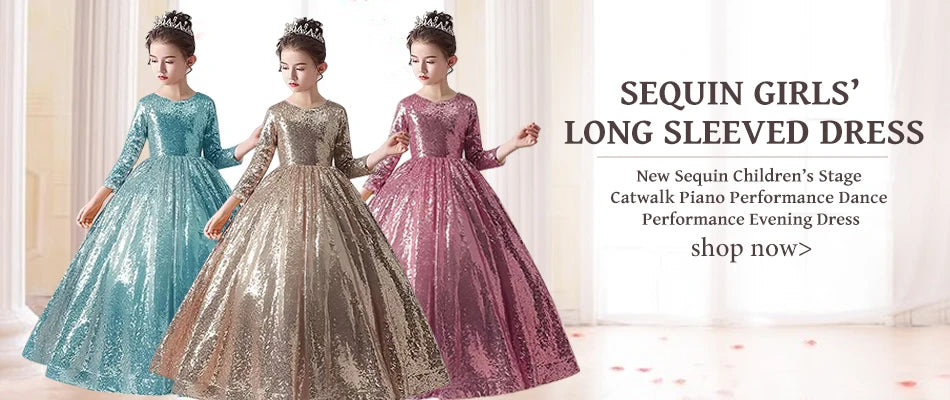 Girls' Long sleeved Princess Dress 4-12 Years Old Sequin Embroidered Bunny Dress Banquet Gorgeous High end Evening Dress