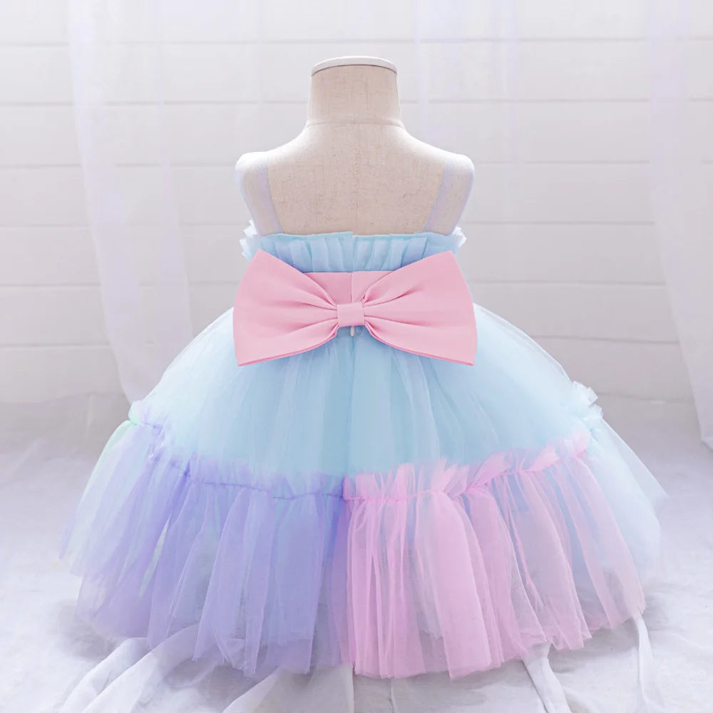 Vintage Baby Girl 1st Birthday Princess Dress Baby Embroidery Floral Bow Gown Flower Kids Wedding Dress Formal Baptism Gala Gown