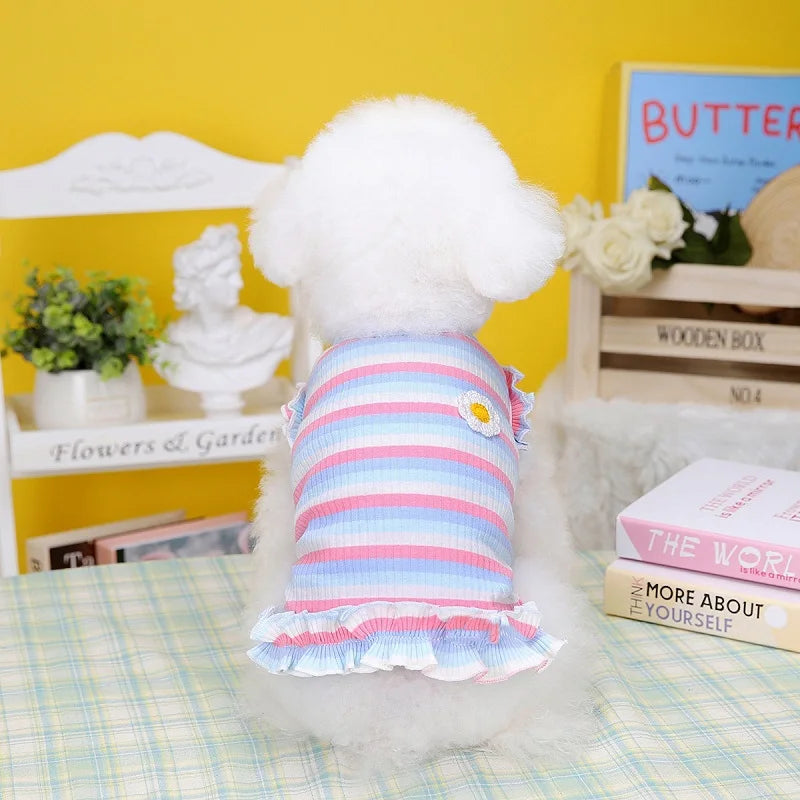 Dog Summer Clothes Pet Dog Vest Dress Dog Knitted Striped Dog T Shirt Chihuahua Bichon Clothing Kitten Puppy Girls Dog Costume