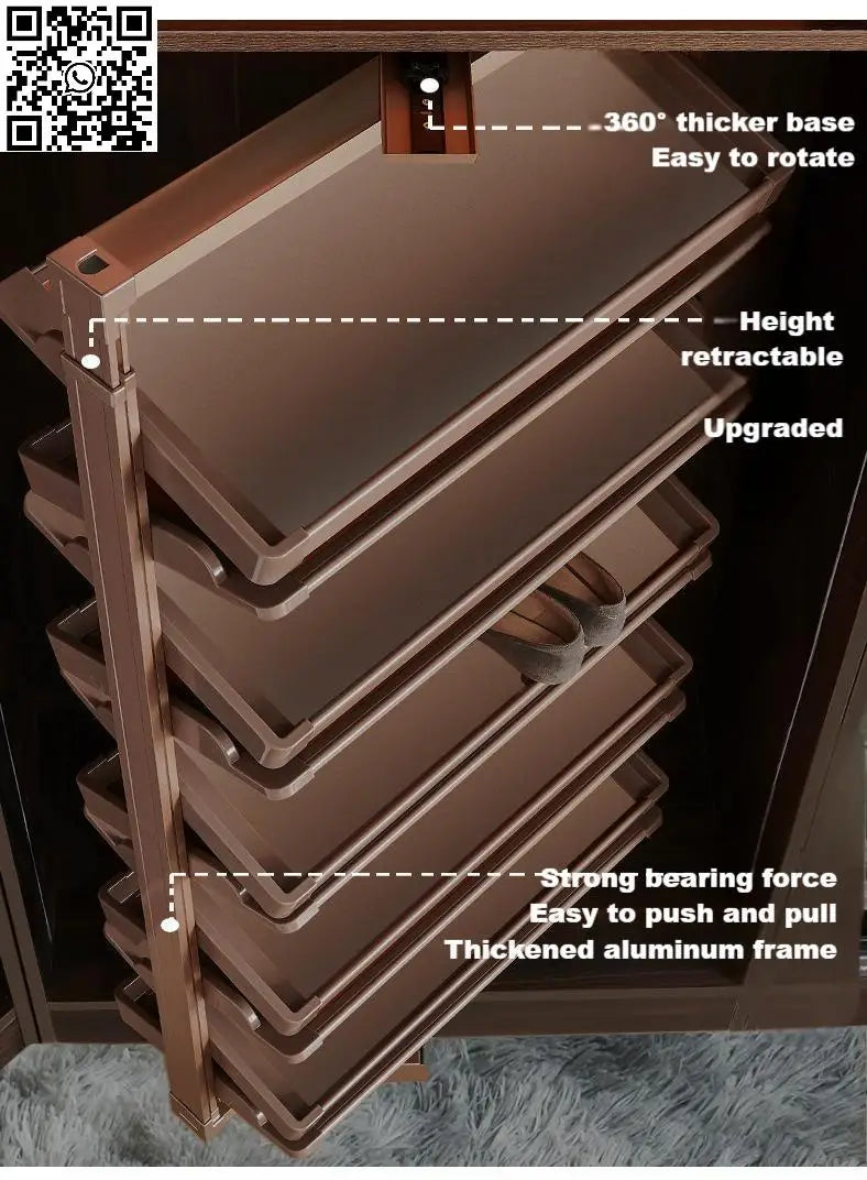 Space Saving 360° Rotating Shoe Rack,  Multi-layer Shoe Holder Storage Organizer, Built-in Height Adjustable Shoe Cabinet Closet