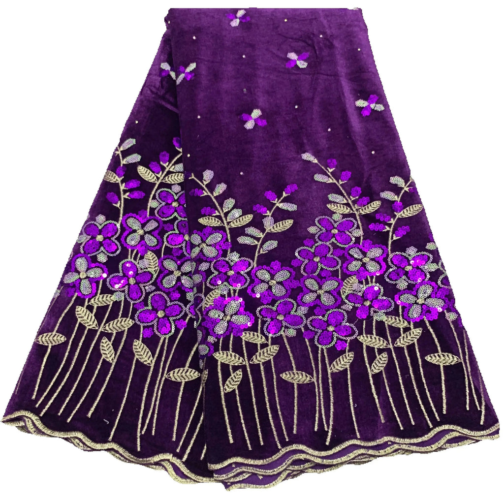2023 New African Velvet Lace Fabric 5 Yards High Quality Wedding Dress Luxury Sequins Embroidery Nigerian Lace Fabric