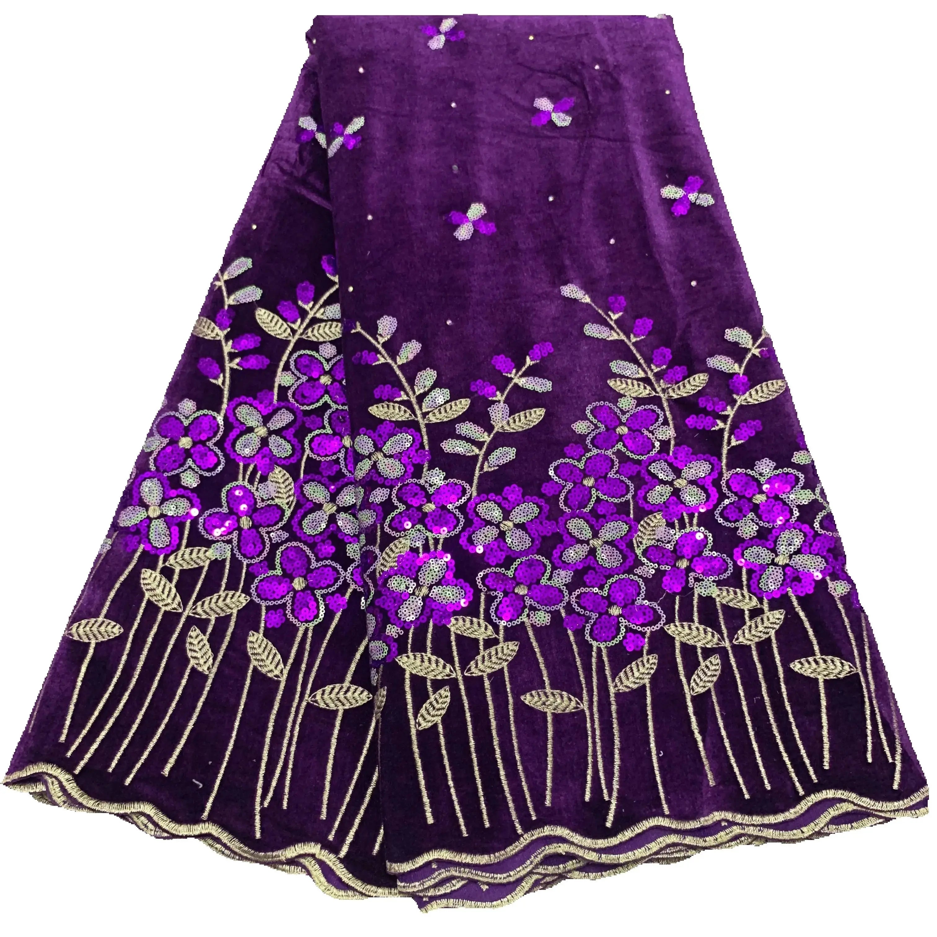 2023 New African Velvet Lace Fabric 5 Yards High Quality Wedding Dress Luxury Sequins Embroidery Nigerian Lace Fabric