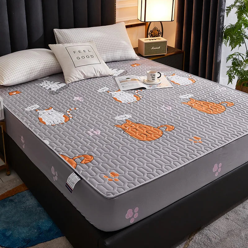 Waterproof Mattress Cover Cartoon Fitted Sheet Home Bedroom Bed Pad Protector Families with Pet Children (without Pillow Case)