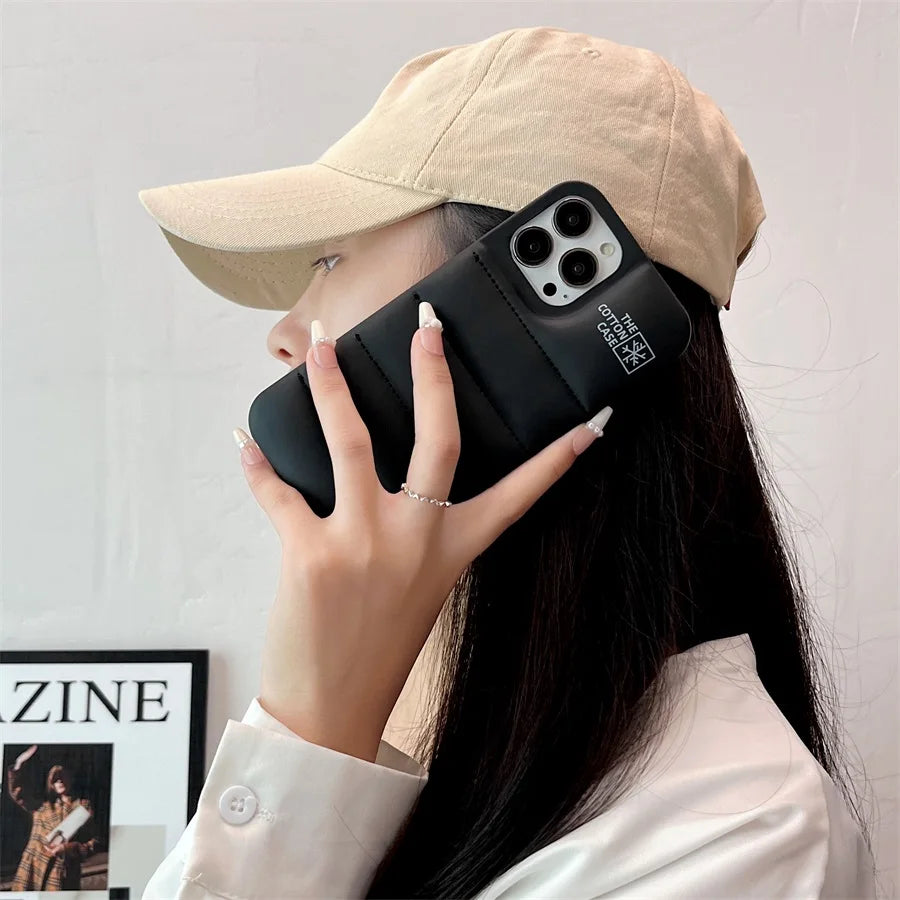 Fashion Brand Luxury Cotton Down Jacket Phone Case For iPhone 15 14 13 12 11 Pro Max Plus  Puffer Case Soft  Shockproof Cover