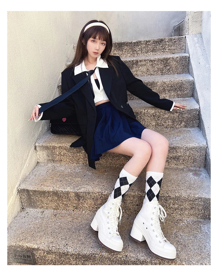 High Top Canvas Shoes Women Thick Platform Sneakers Ladies 7CM Chunk Heels 2024 Designer Street Style Lace-up Casual Shoes Mujer