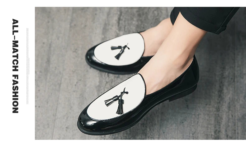 LUXURY ITALIAN LOAFERS MEN DRESS SHOES FASHION HAND-MADE SLIP ON TASSEL LOAFERS WEDDING OFFICE SHOES CASUAL MEN SHOES LEATHER