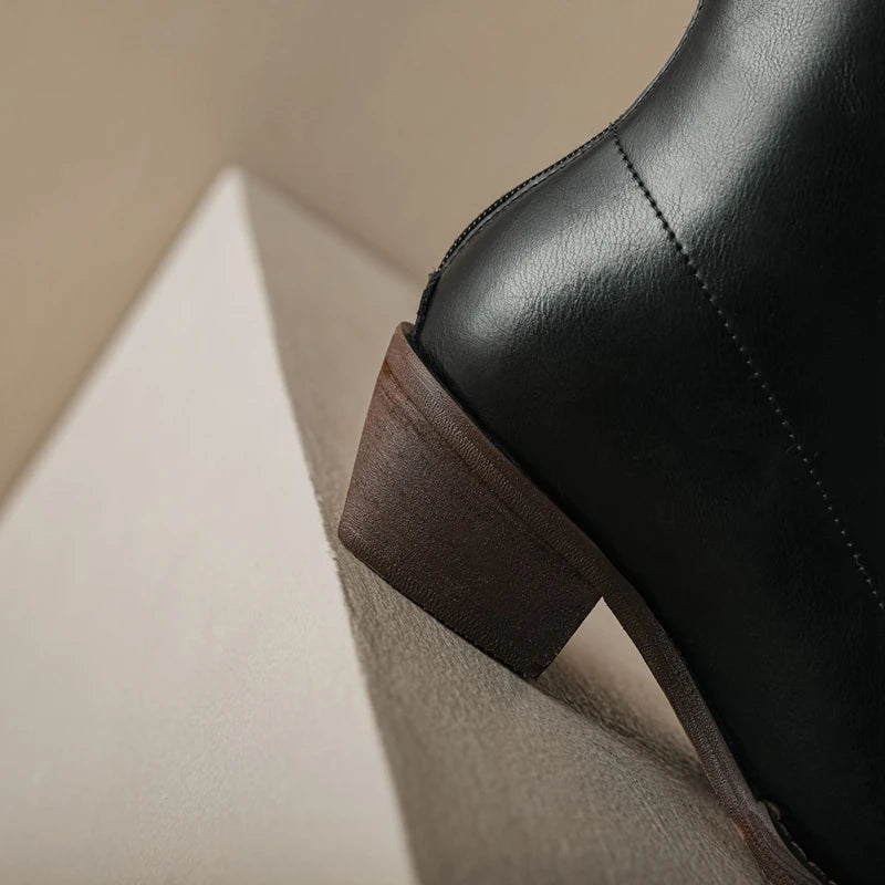 Kaky's New Square Head Cowhide Mid Heel Genuine Leather Cowhide Women's Boots High Sleeve Boots Long Boots Western Boots