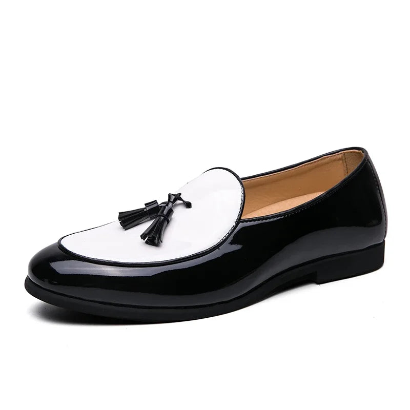 LUXURY ITALIAN LOAFERS MEN DRESS SHOES FASHION HAND-MADE SLIP ON TASSEL LOAFERS WEDDING OFFICE SHOES CASUAL MEN SHOES LEATHER