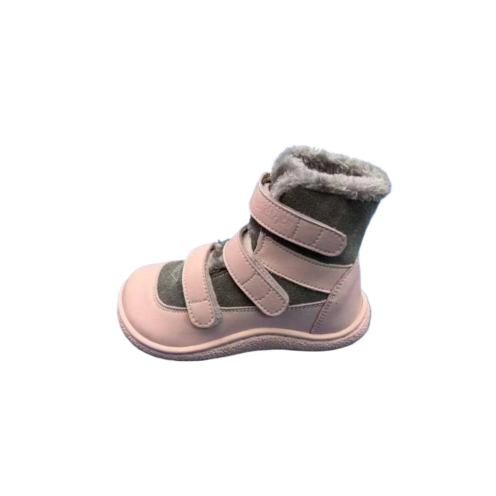 TipsieToes Top Brand Barefoot Genuine Leather Baby Toddler Girl Boy Kids Shoes For Fashion Winter Snow Boots 3 Straps Fur Inside