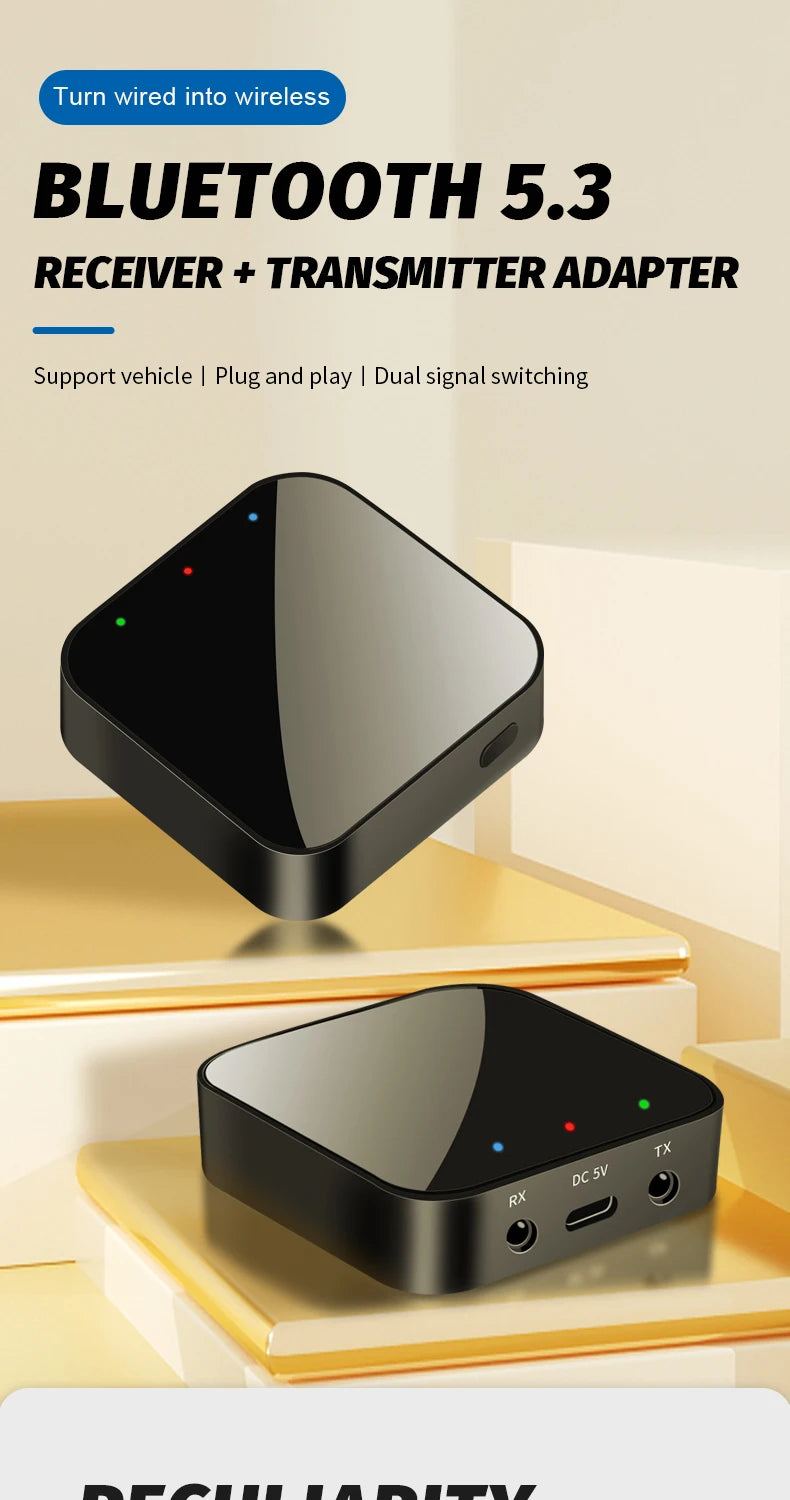 Bluetooth 5.3 Car Transmitter and Receiver Wireless 3.5mm Aux Audio Adapter Bluetooth Car Music Receiver for Headphones Speaker