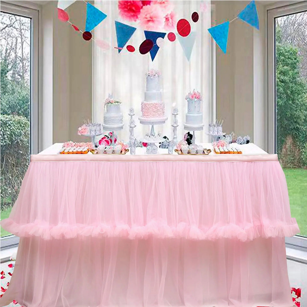 Wedding Tulle Table Skirt 6FT/9FT Purple Pink White Mesh Dining Table Decoration Table Cover For Wedding Reception Banquet