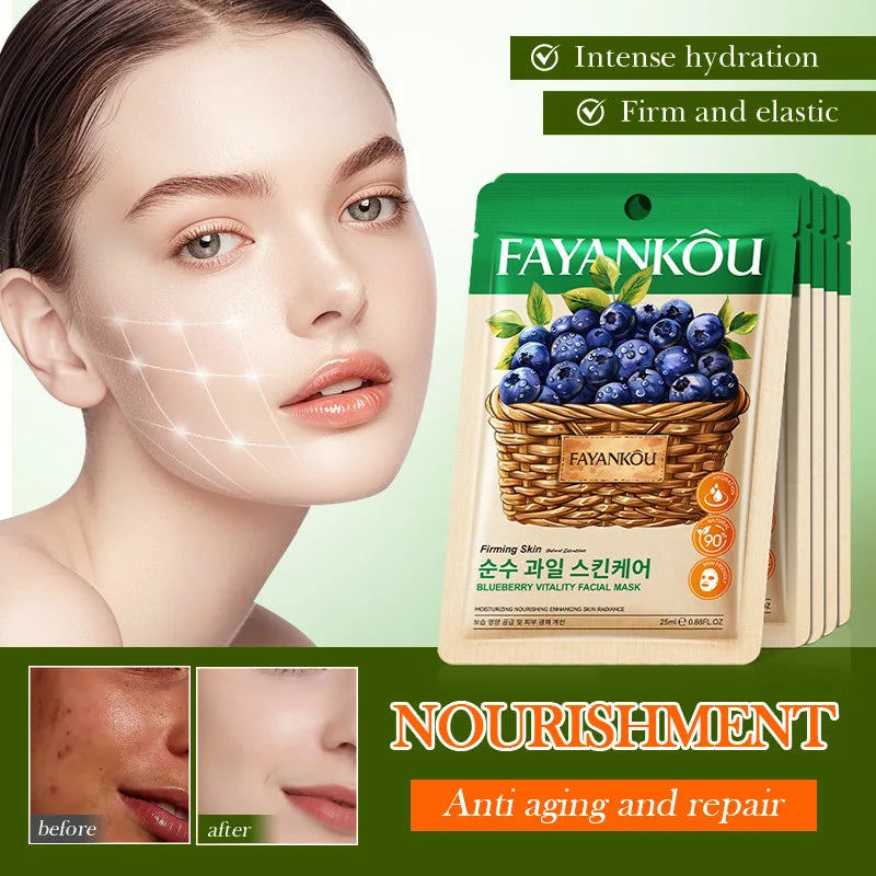 8pcs/kit FAYANKOU Fruit Facial Masks Moisturizing Brightening Hydrating Anti-Aging Face Mask Korean Sheet Masks Skin Care