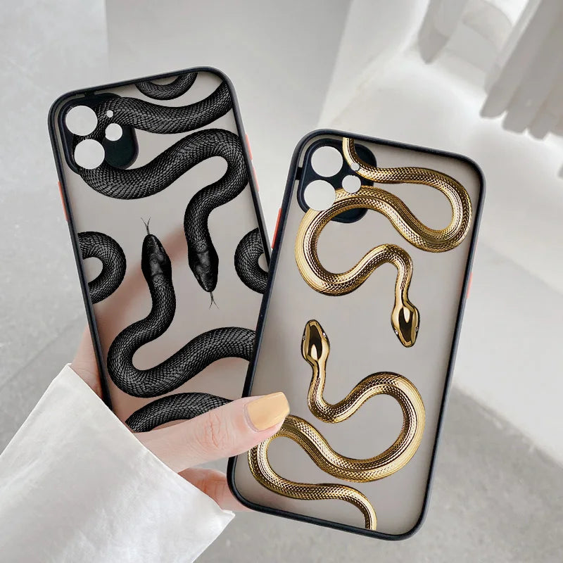Luxurious Black Gold Snake Phone Case for IPhone 17 16 Plus 15 14 13 12 11 Pro Max Mini X XR Unique Dragon Shockproof Back Cover