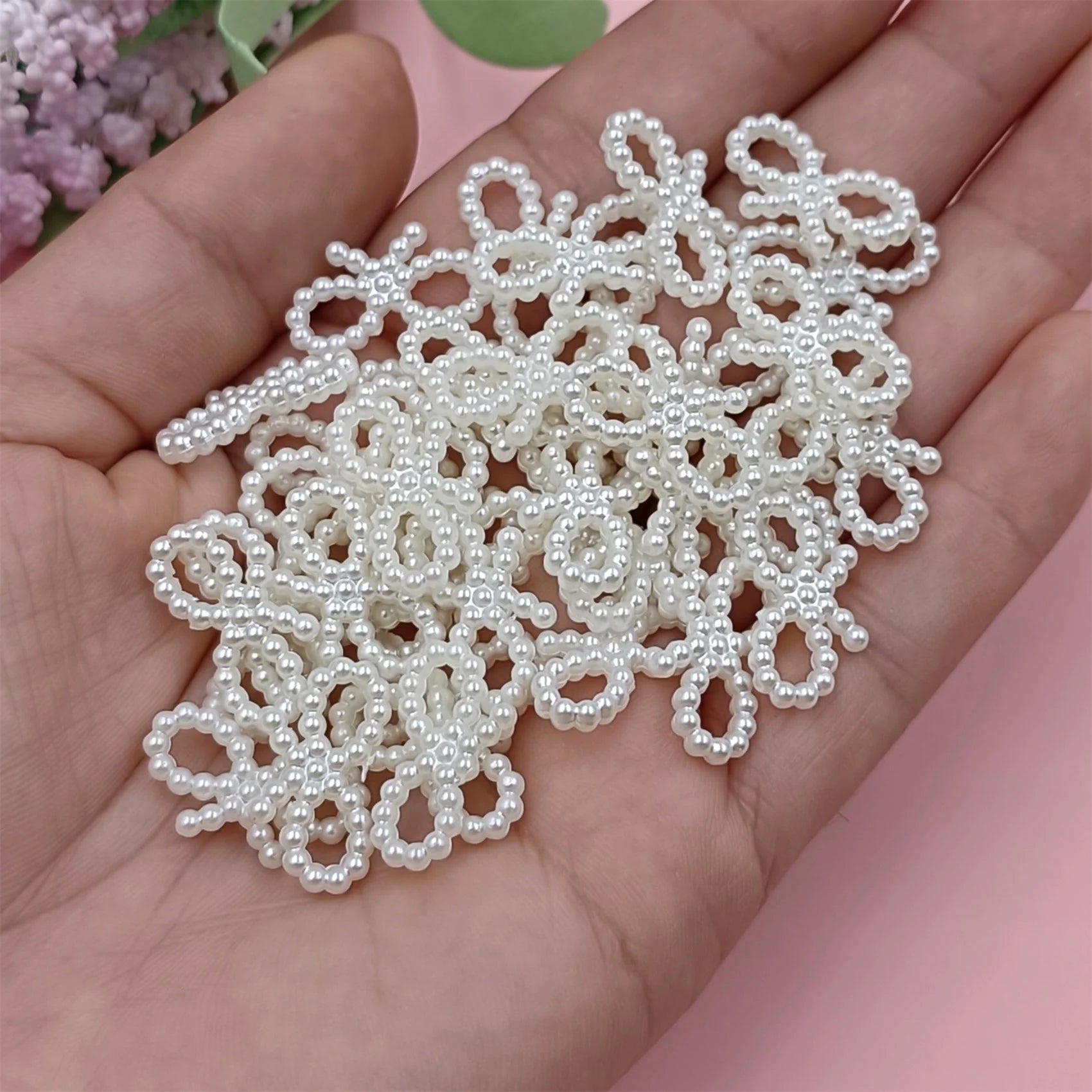 8-15mm 40pcs/pack Imitation Pearl Hollow Heart Star Flower Beads For Jewelry Making DIY Crafts Hairpin Material