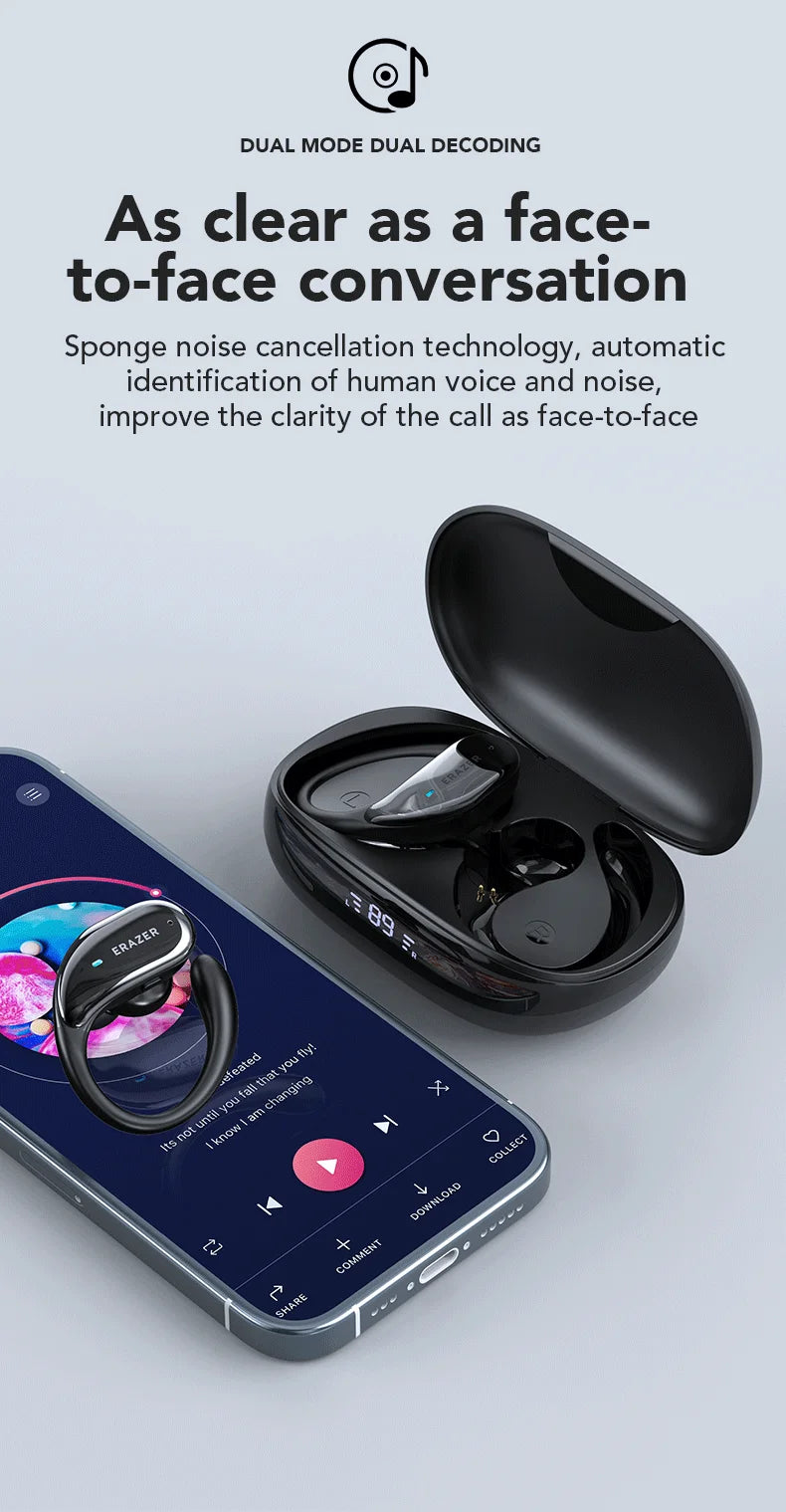 ERAZER XT80pro TWS AI Bluetooth Earphones Sports Wireless Headphones Touch Control Earhooks Headsets Active Noise Cancellation