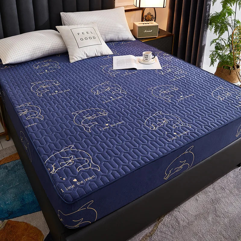 Waterproof Mattress Cover Cartoon Fitted Sheet Home Bedroom Bed Pad Protector Families with Pet Children (without Pillow Case)