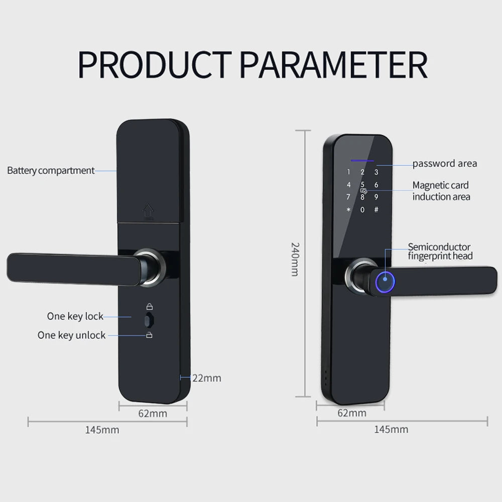 RAYKUBE F005 IP65 Waterproof Tuya Wifi Lock Electronic Smart Door Lock With Fingerprint/Smart Card/Password/Key/APP Unlock