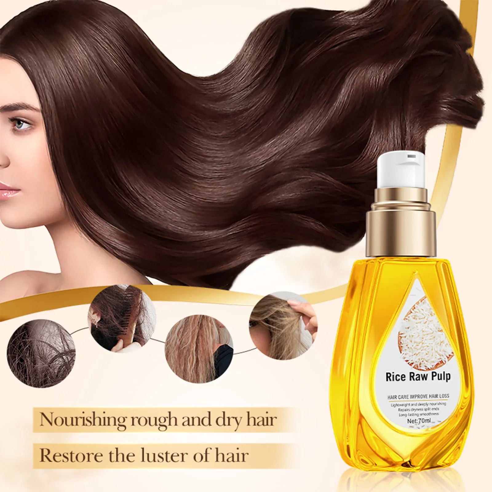 70ml Bioaqua Rice Hair Care Essential Oil Hair Growth Oil For Men And Women Hair Growth Oil Hair Care Curly Hair