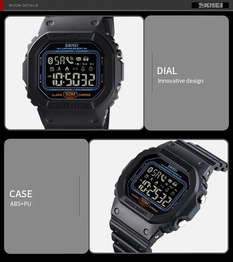 SKMEI Pedometer Calorie Tracker For Iphone Huawei Xiaomi Male relogio Mens Bluetooth Wristwatches 1629 Sport Digital Watch