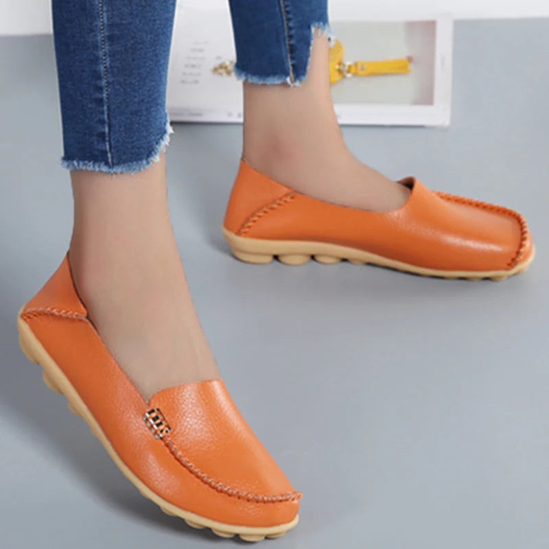 Women Flats Genuine Leather Casual Shoes Woman Moccasins Women's Loafers Nurse Shoe Slip On Shoes Women Plus Size Ballerinas