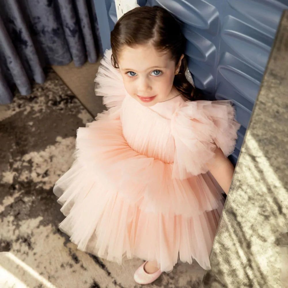 Flower Girl Dress Birthday Ball Gown Puffy For Wedding Tulle Appliques Beading Party Pageant First Communion Gown Gift