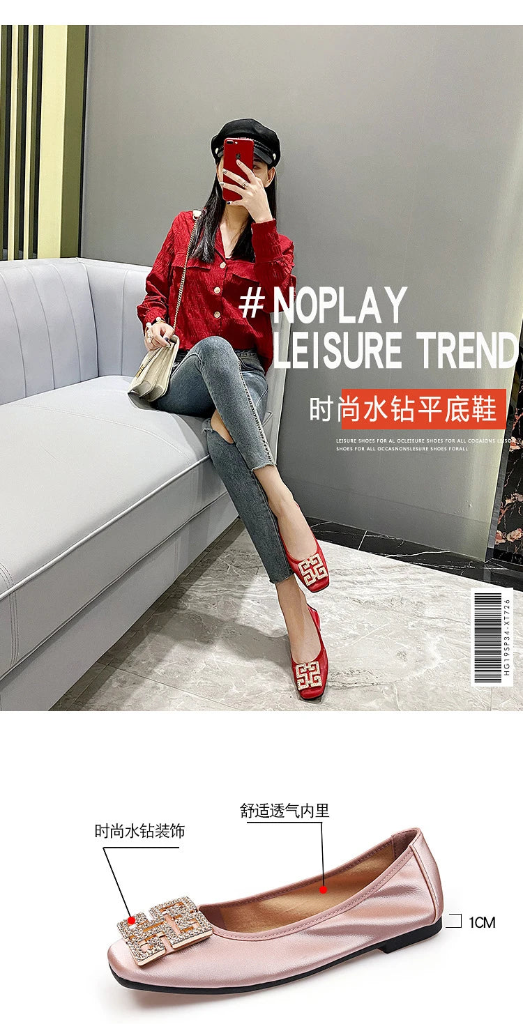 Comemore Leather Slip on Shoes for Women Ballet Flats Shallow Female Flat Shoe Red 2024 Spring Summer Fashion Women's Moccasins