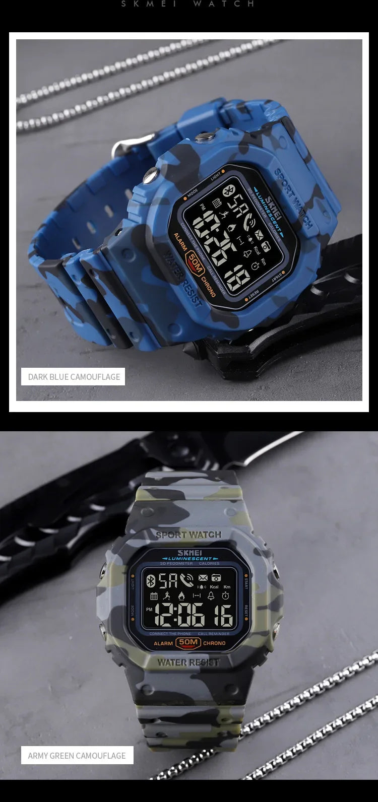SKMEI Pedometer Calorie Tracker For Iphone Huawei Xiaomi Male relogio Mens Bluetooth Wristwatches 1629 Sport Digital Watch