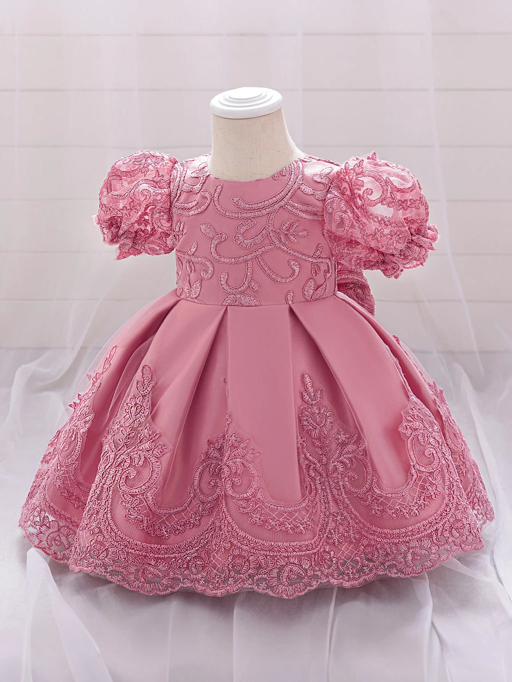 Vintage Baby Girl 1st Birthday Princess Dress Baby Embroidery Floral Bow Gown Flower Kids Wedding Dress Formal Baptism Gala Gown