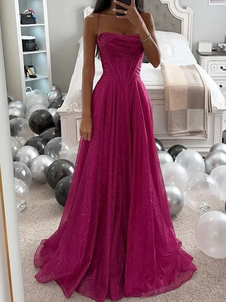 Women Sleeveless Fashion Simple Party Dress, Summer Holiday Backless Elegant Maxi Dress, New V Neck Spaghetti Strap Ladies Dress