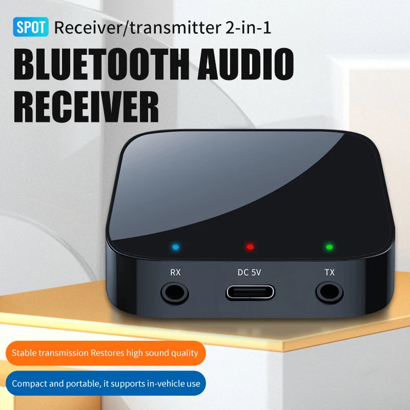 Bluetooth 5.3 Car Transmitter and Receiver Wireless 3.5mm Aux Audio Adapter Bluetooth Car Music Receiver for Headphones Speaker