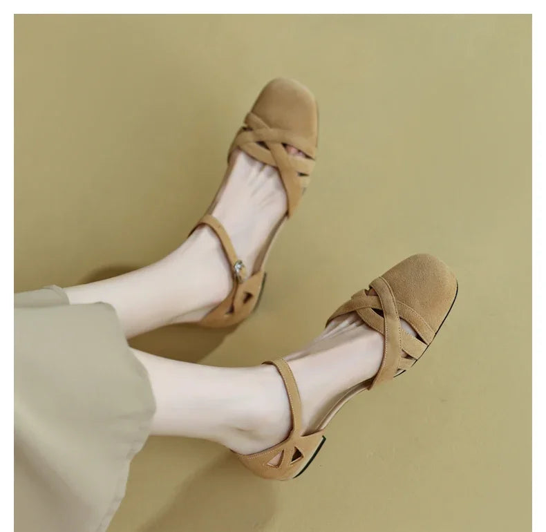 Fashion Womens Shoes 2026 Round Toe Breathable Female Sandal Med Clear Heels Luxury Comfort Girls Beige Medium Summer Block Low