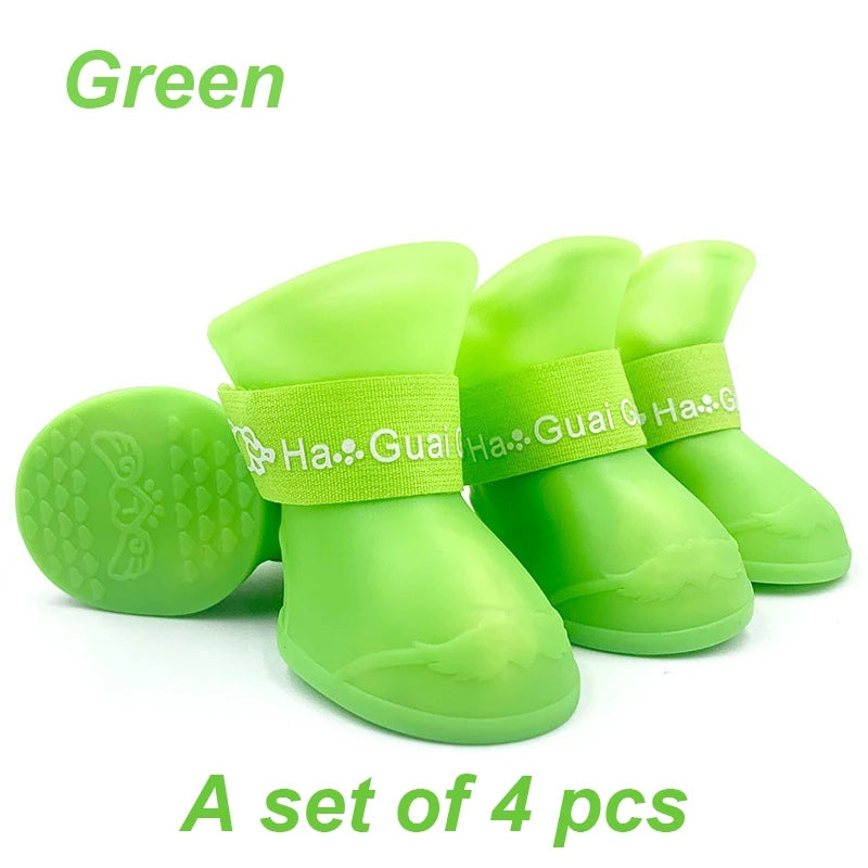 4pcs/Set Small Pet Dog Rain Shoes Anti Slip Waterproof Puppy Cat Shoe Rubber Boots for Outdoor Footwear Socks Pet Accessories