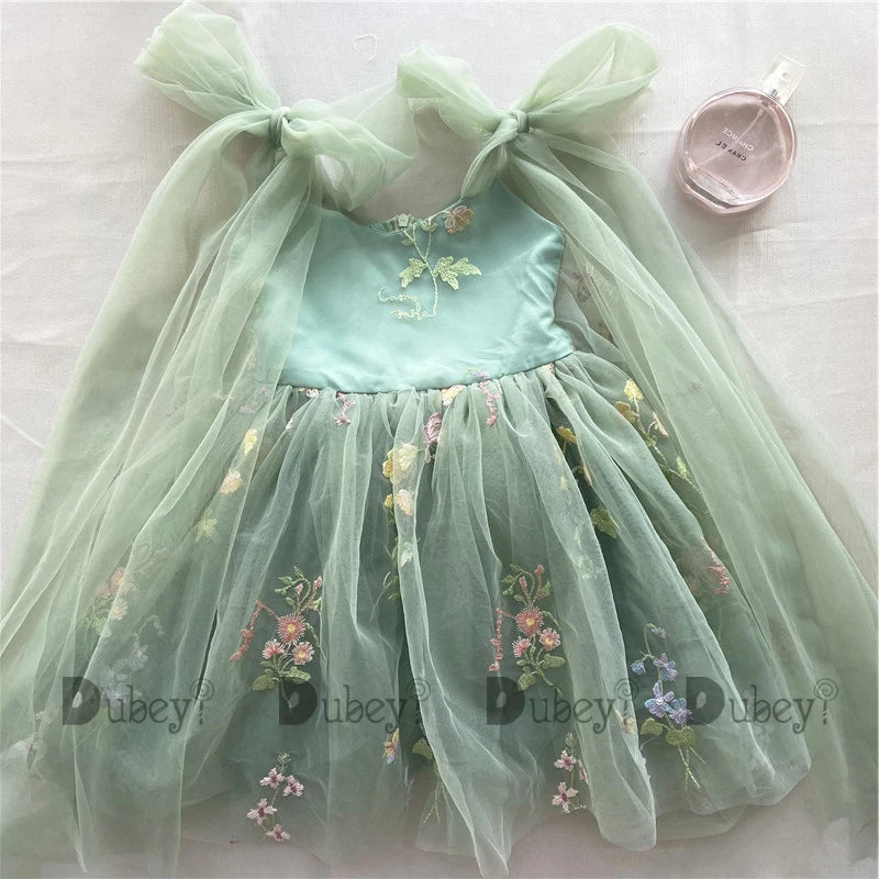 2026 Baby Embroidery Dress Girl Summer Dress Floral Bows Sleeveless Ballarina Dance Performance Dress Girls Tutus Clothes