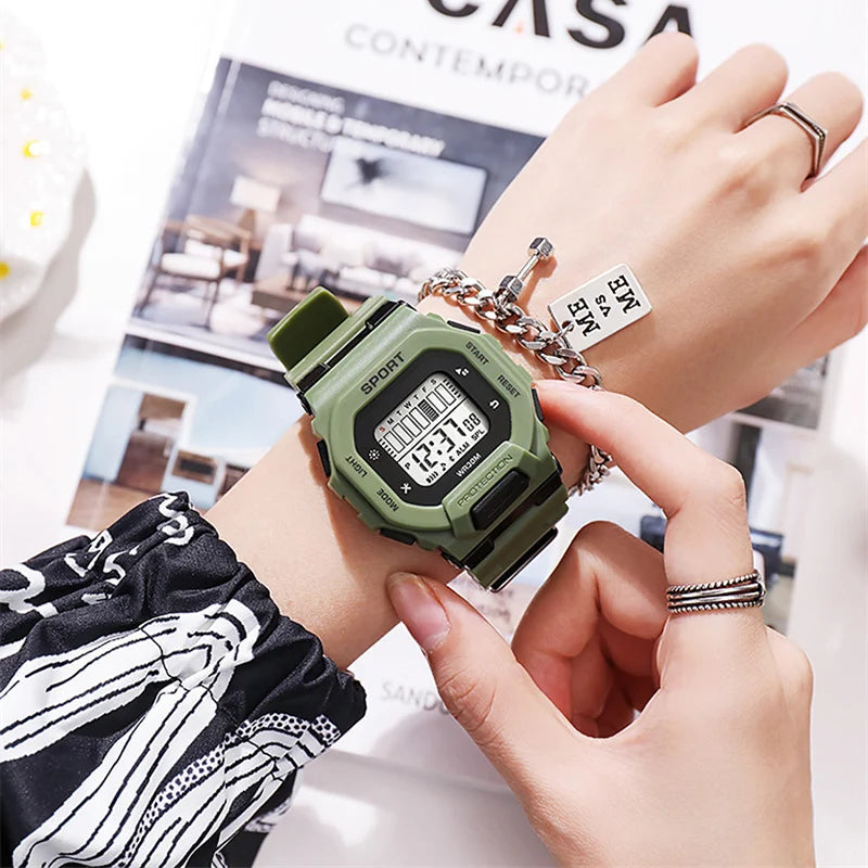 YIKAZE Men's Sports Watch Waterproof LED Digital Watches Student Outdoor Adventure Trend Multifunctional Electronic Watch Gift
