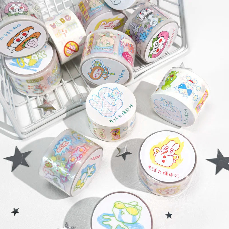Kawaii Film-Cutting Pet Sticker Tape Agugu Korean Cute Washi Tape Decor Hand Account Decorative Material 3style Die-Cutting Tape