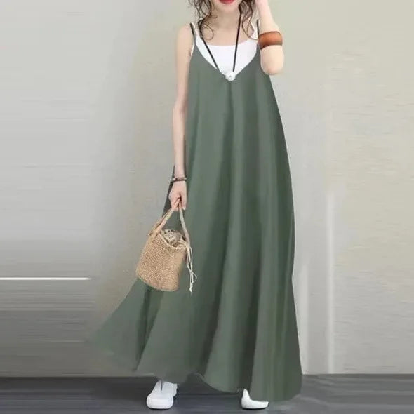 Women Loose Slip Dress Sexy V Neck Backless Sleeveless Solid Baggy Beachwear Holiday Party Dresses Oversized JYFS-4652