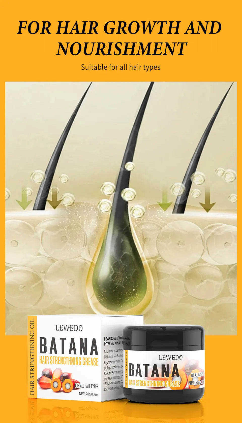 LEWEDO Raw Batana Grease For Hair Growth 20g Anti Hair Loss Oil Deep Nourishes Repair Damaged Mask For Hair Growth Treatment