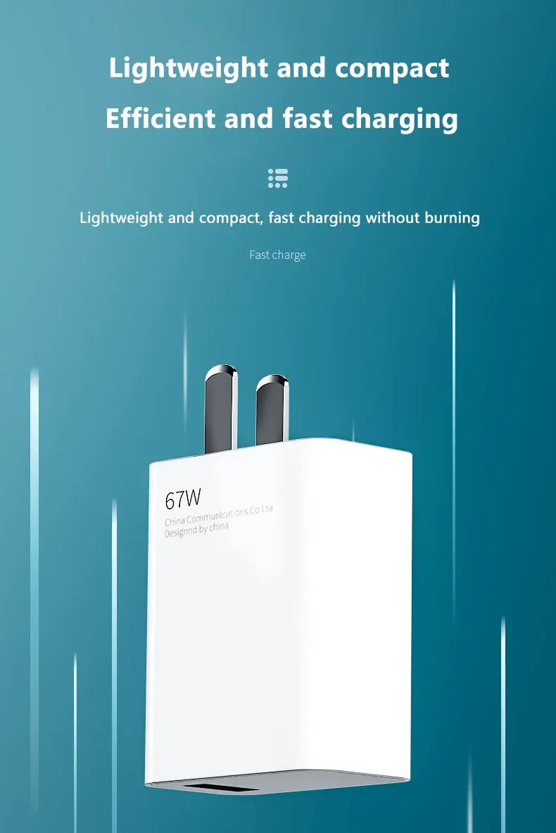 For Xiaomi  67W USB Super Fast Charger Power Adapter Mi 12 11 6A Type C Cable POCO X5 X4 Pro Note 9 10 11 Charging
