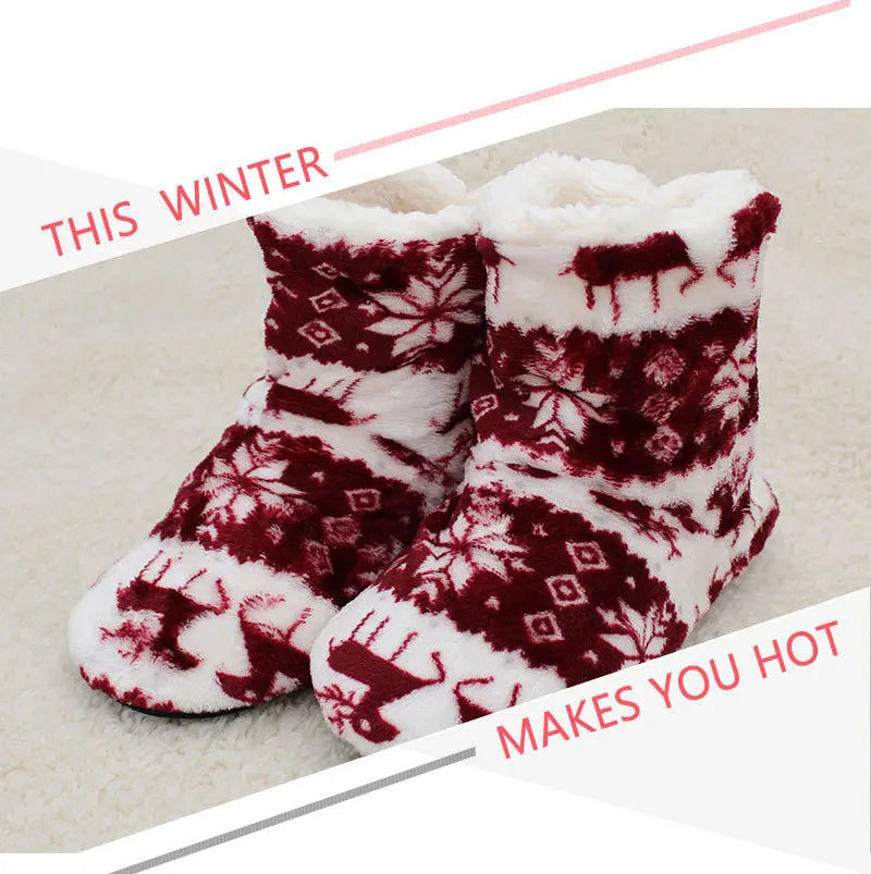 Home Slippers Boots Womens Winter Warm Indoor Christmas Elk Fur Contton Plush Anti Skid Non Slip Soft Deer Female Floor Shoes