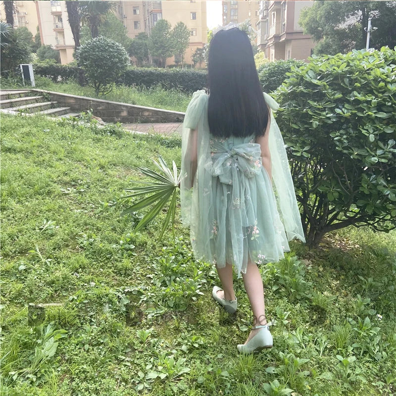 2026 Baby Embroidery Dress Girl Summer Dress Floral Bows Sleeveless Ballarina Dance Performance Dress Girls Tutus Clothes