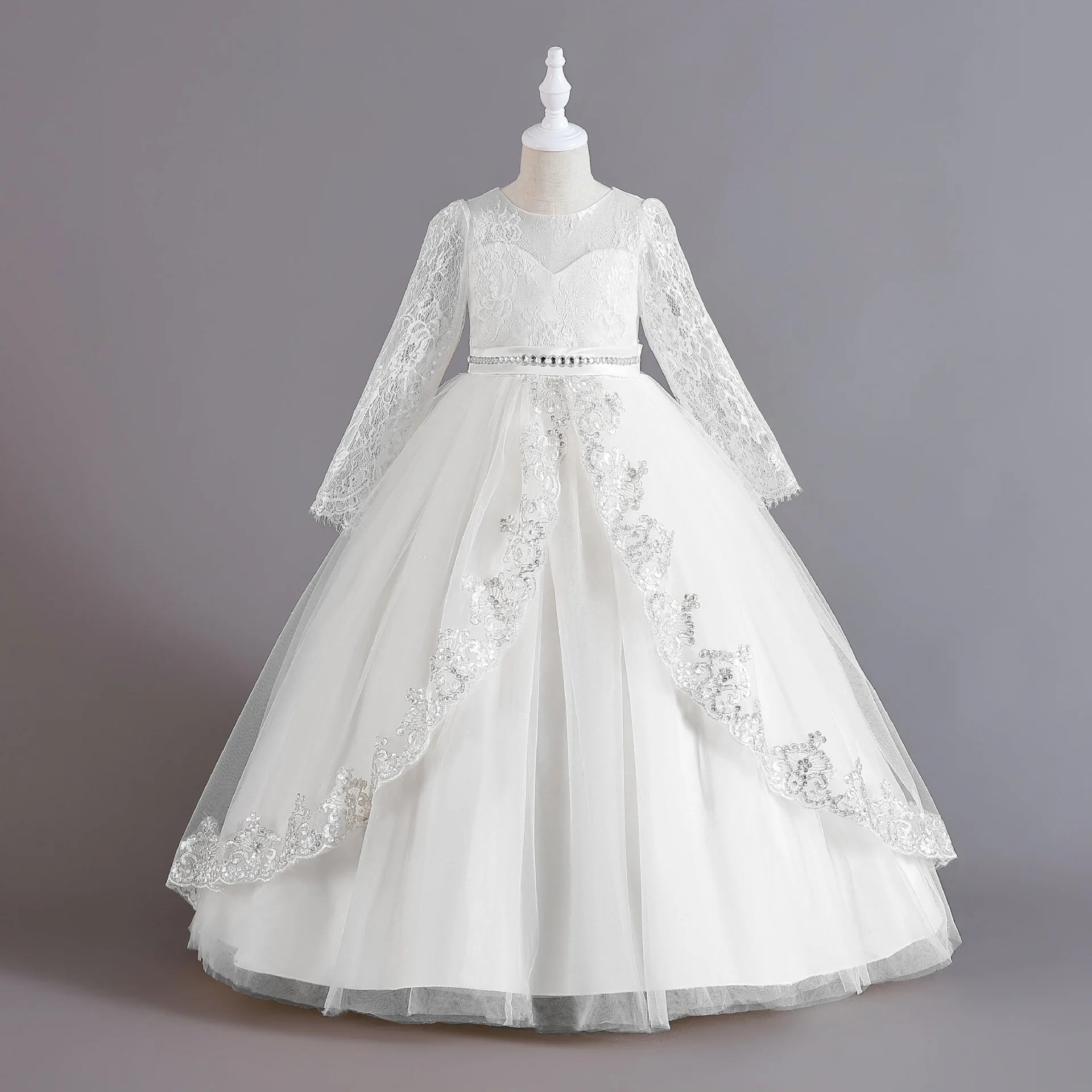 Girls' Long sleeved Princess Dress 4-12 Years Old Sequin Embroidered Bunny Dress Banquet Gorgeous High end Evening Dress
