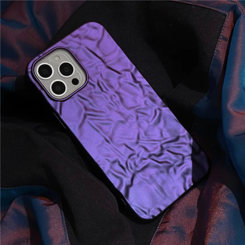 Plating Metal Color Silver Tin Foil Pleats Case For iPhone 14 13 12 11 15 16 17 Pro Max Air Mini XS XR Plus Silicone Phone Case