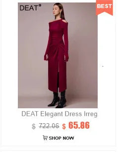 DEAT Elegant Dress Pleated Asymmetrical Cape Long Sleeve Contrast Color Women's Evening Party Dresses 2026 Spring New 35Z1621