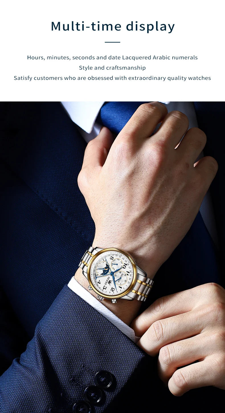 OLEVS Top Brand Luxury Automatic Mechanical Men Watches Moon Phase Steel Dress Fashion Business Waterproof Watch Reloj Hombre