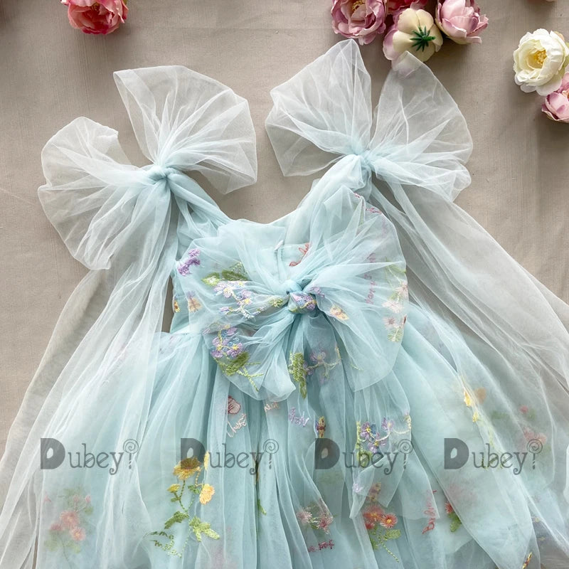 2026 Baby Embroidery Dress Girl Summer Dress Floral Bows Sleeveless Ballarina Dance Performance Dress Girls Tutus Clothes