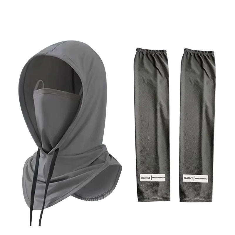 2Pcs Breathable Full Head Mask and Arm sleeve Set Unisex Summer Cooling Long Balaclava Face Mask Neck Cover for Cycling Fishing