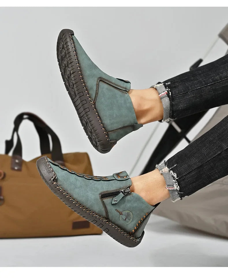 Men Boots Handmade Casual Ankle Boats for Man Male Hombres Walking Shoe Breathable Hombres Leather Wide Upright Zipper Shoes